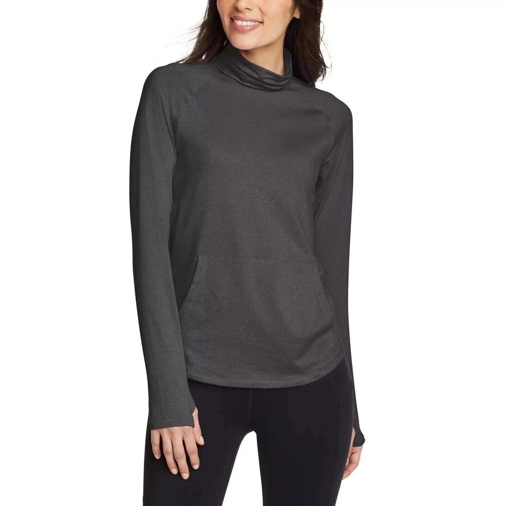 Eddie Bauer Women's Active Funnel Neck Long Sleeve Top Pullover, Charcoal, XL